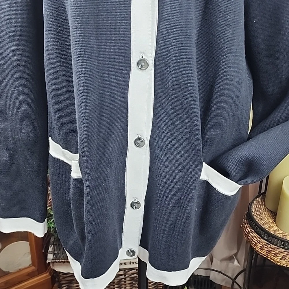 LANDS' END | Classic Closet Staple Black and White 100% Cotton Prep Cardigan | L